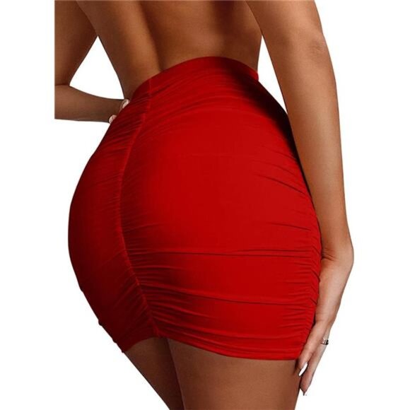 Women’s Stretch High-Waist Ruched Bodycon Mini Skirt - Picture 3 of 7